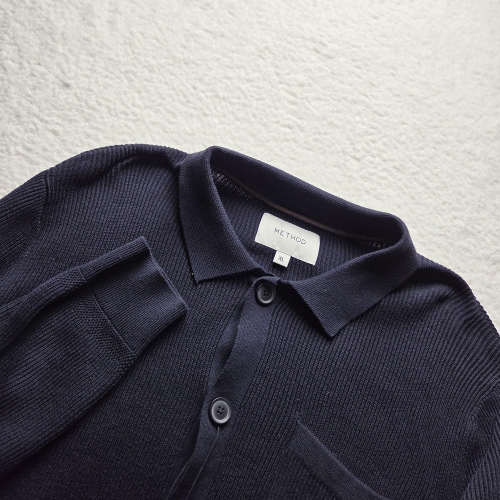 Method Cardigan Sweater Mens XL Navy Blue Holborn Polo Button Front Knit Casual